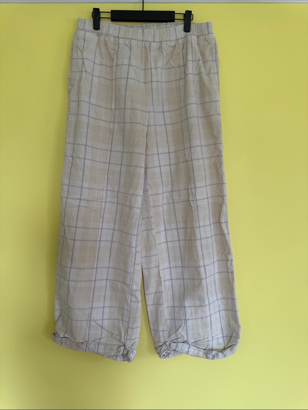 aerie Beige Plaid corduroy Wide Leg Pants